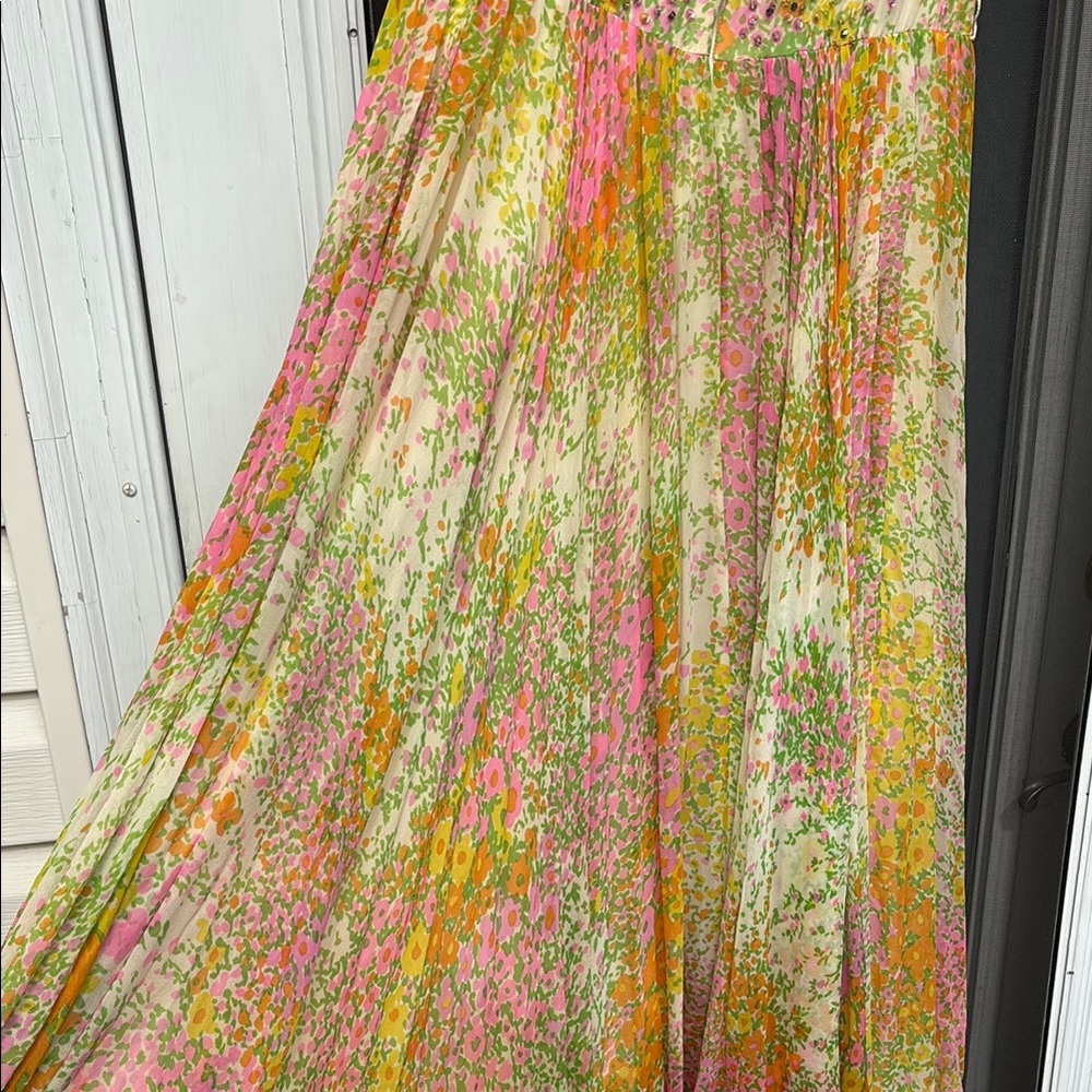 NAT KAPLAN SAKS FIFTH AVE Yellow Orange Pleat Crystal Maxi Silk Dress-VINTAGE - Picture 14 of 16